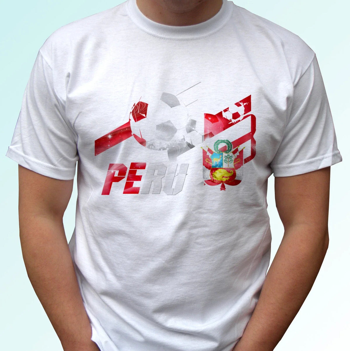 Peru football flag white t shirt soccer camiseta tag gift cup top tee all sizes Unisex
