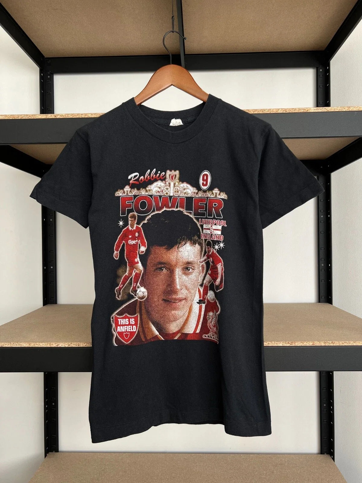 Vintage 90s Robbie Fowler Liverpool England #9 Soccer Black Sz S Unisex