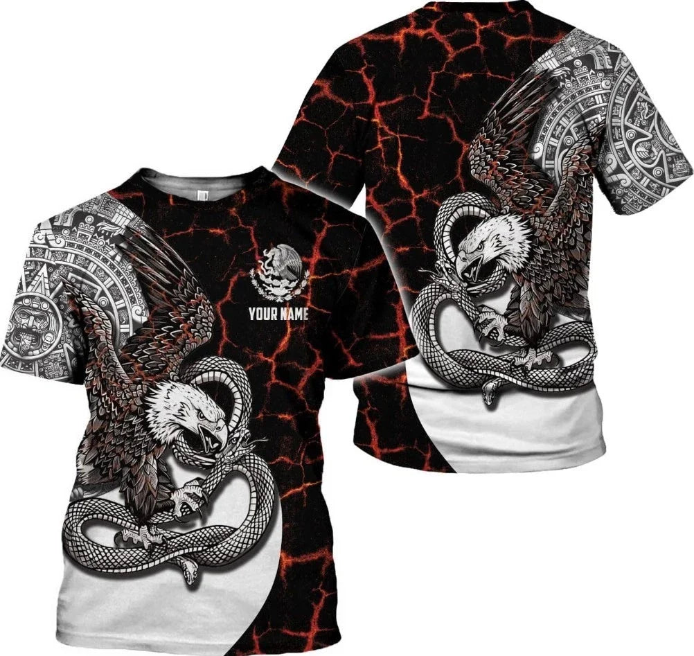 Custom Mexico Shirts Personalized Name Mexican 3D Flag Shirt for Men Women Aztec Unisex