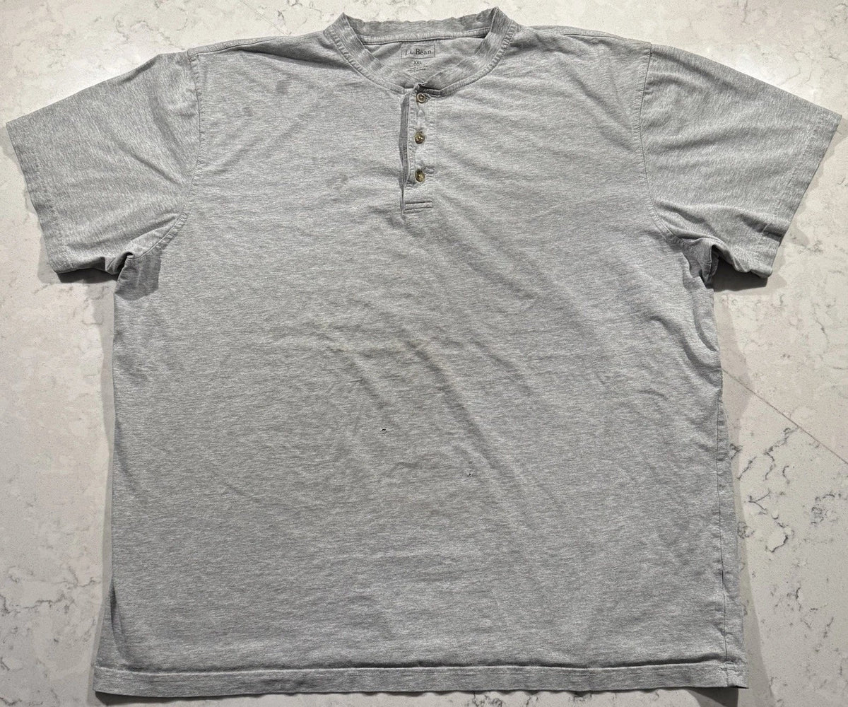 L.L.Bean Henley Mens 2XL XXL Tall Gray Traditional Fit Short Sleeve Tee Unisex