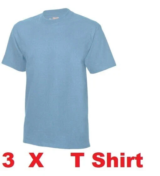 3 X Hanes USA Men's Plain Cotton Heavy weight Tee Size XL Blue Unisex