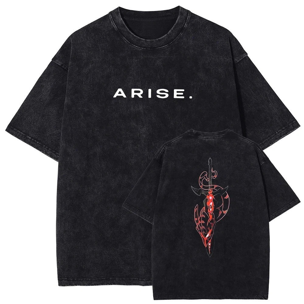 Solo Leveling ARISE T Shirt Manga Graphic Vintage Washed Oversized Tee Men Women Unisex