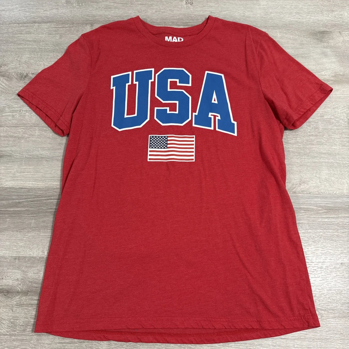 USA Shirt American Flag Patriotic Men's Red Cotton Blend XL Tee Unisex