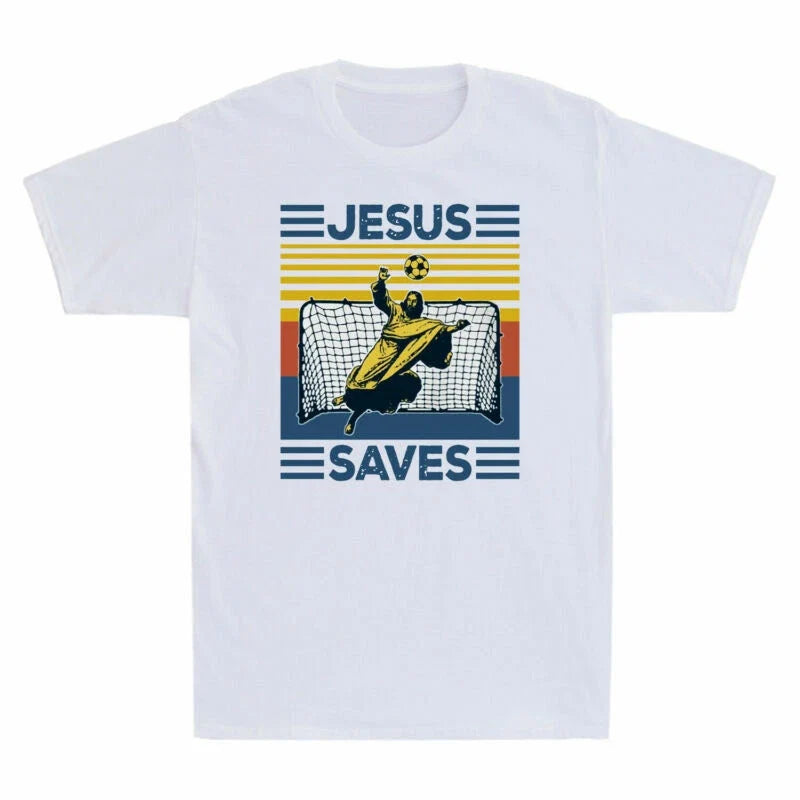 Sleeve Short Vintage Soccer Jesus Saves Gift Adult Cotton Funny Men's Unisex