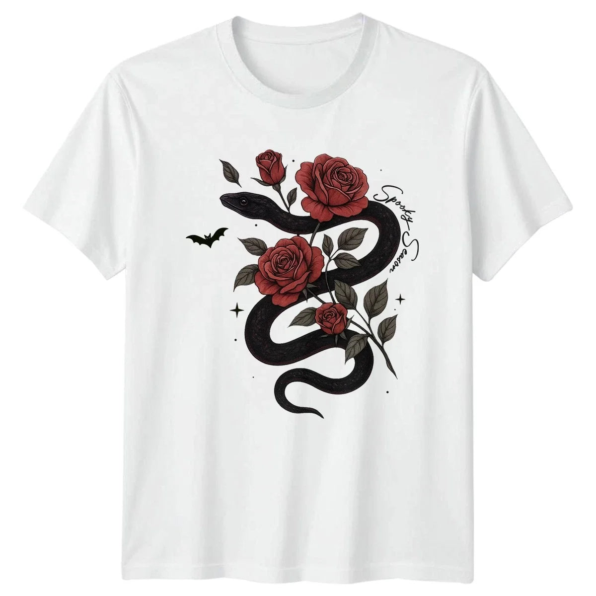 Spooky Season Snake Roses Halloween Men Women Graphic Tee Unisex