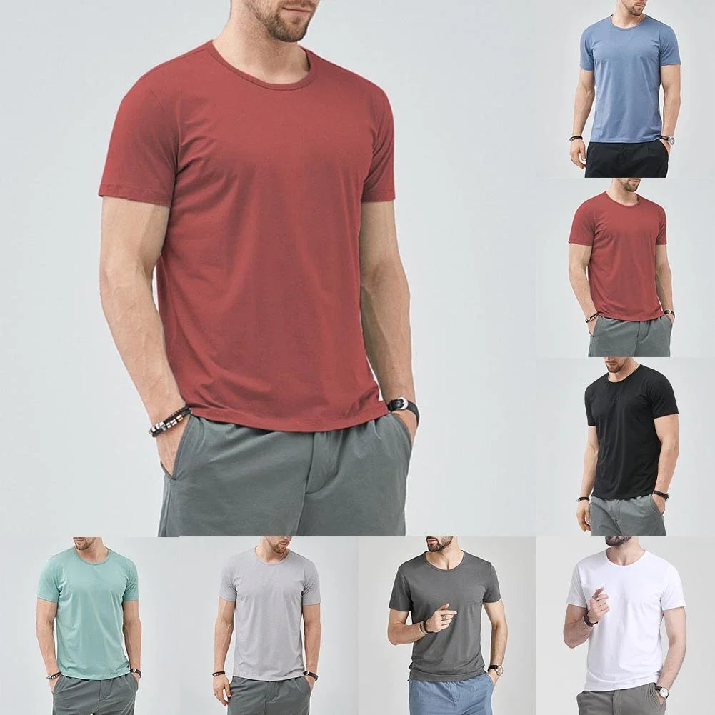 Simple Style Men Casual O-neck Top Simple Design Regular Length Unisex
