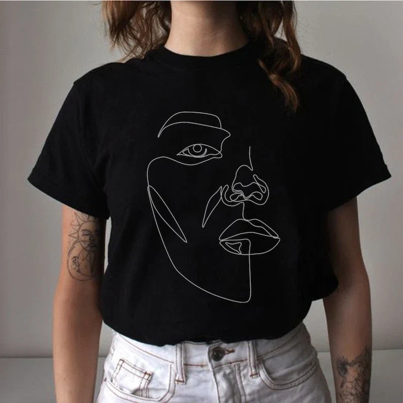 Abstract Face T Shirt, Art Single Line Drawing, Aesthetic Minimalist Unisex Tee Unisex