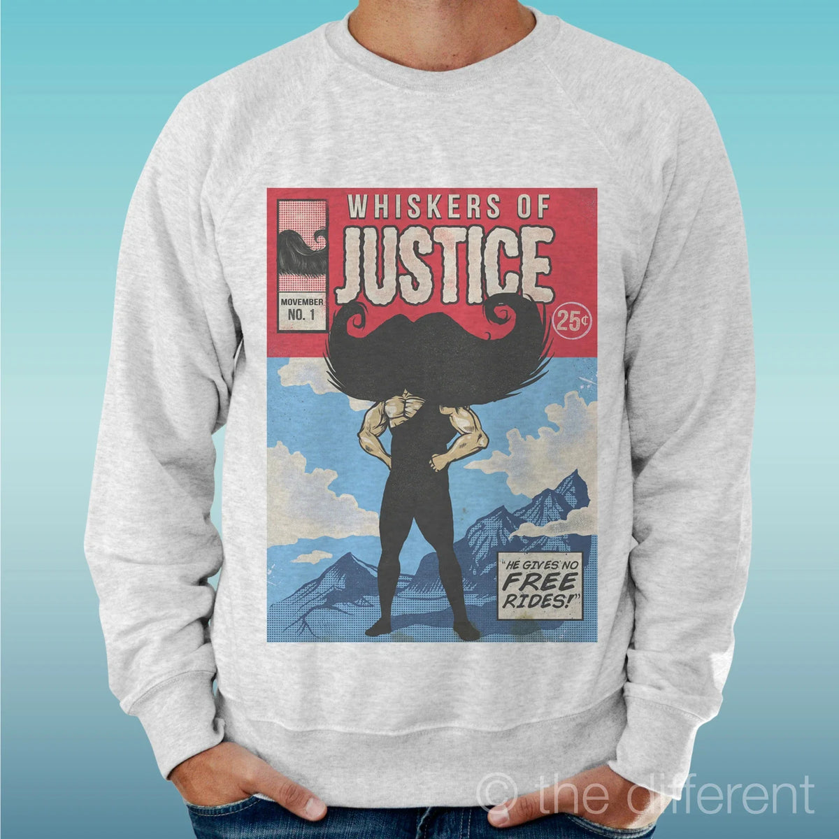 Felpa Man Light Sweater Light Grey " Mr.Mustache " Road To Happiness Unisex