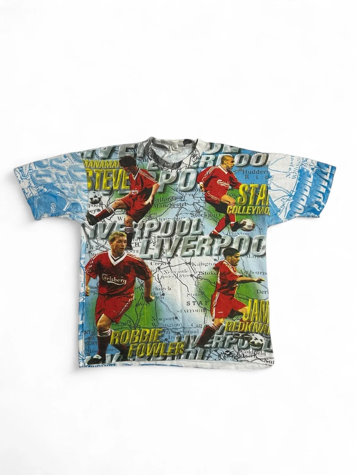 Vintage 90s Liverpool FC All Over Print Soccer Shirt Robbie Fowler Size S Rare Unisex