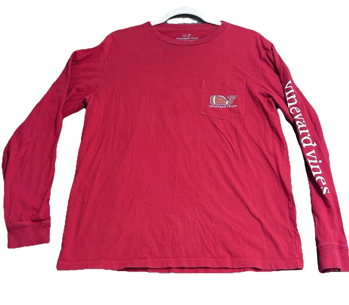 Vineyard Vines Shirt Red Men’s Small Football Whale Long Sleeves Unisex