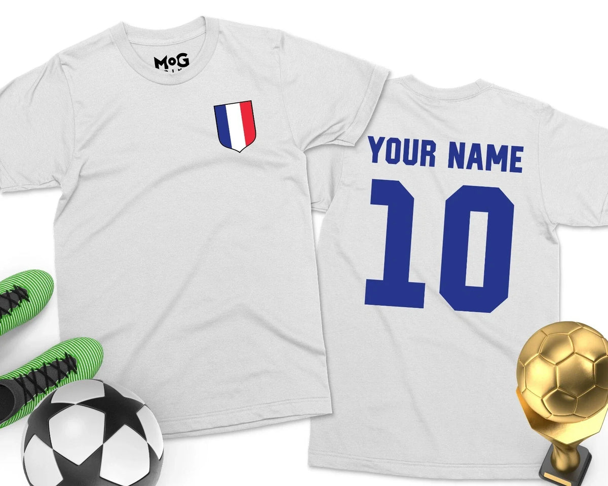 FRANCE Personalised Football French Footballer Shirt Kit Custom Name Tee Unisex