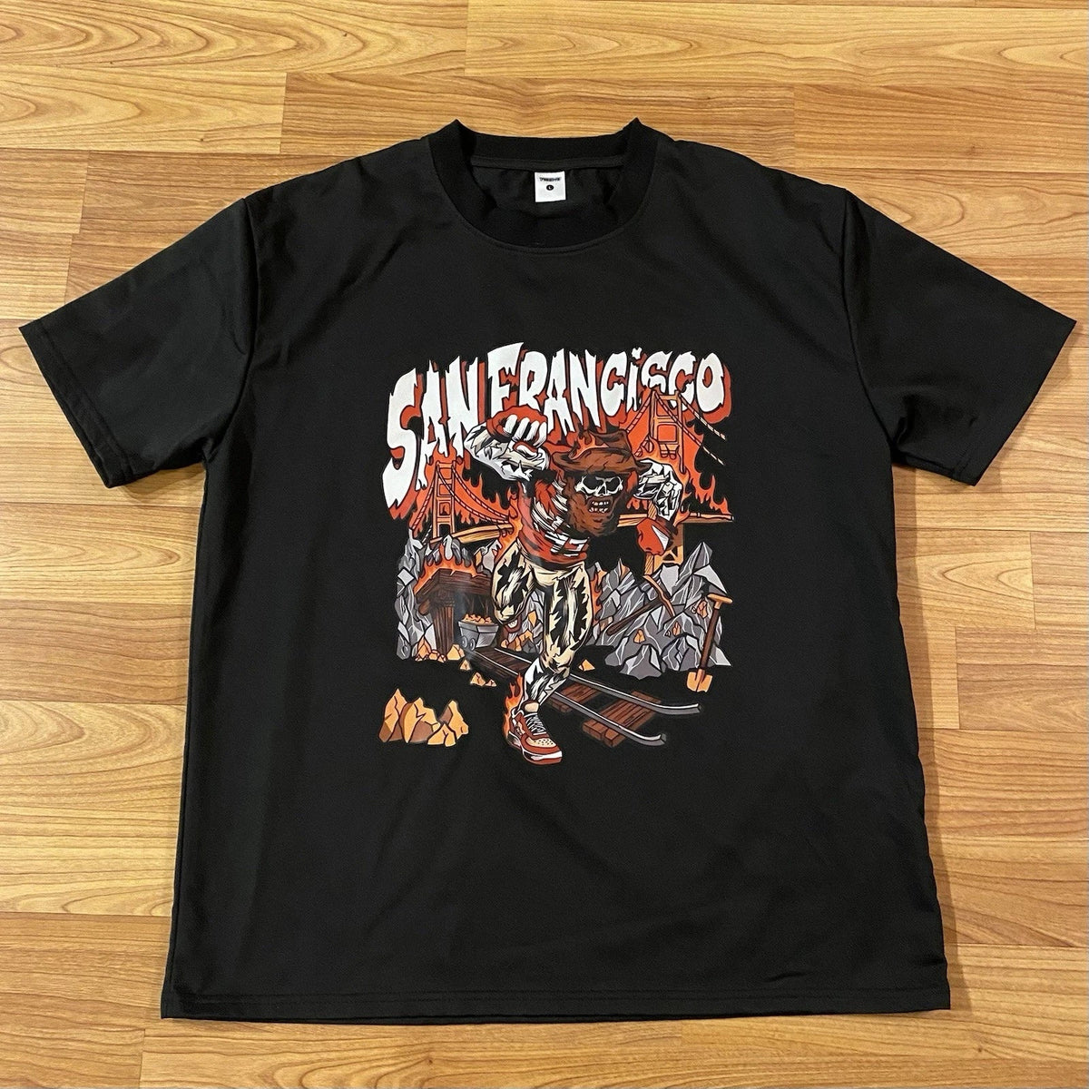 San Francisco Skeleton Black Graphic Design T Shirt Large Dry-fit Material 49ers Unisex