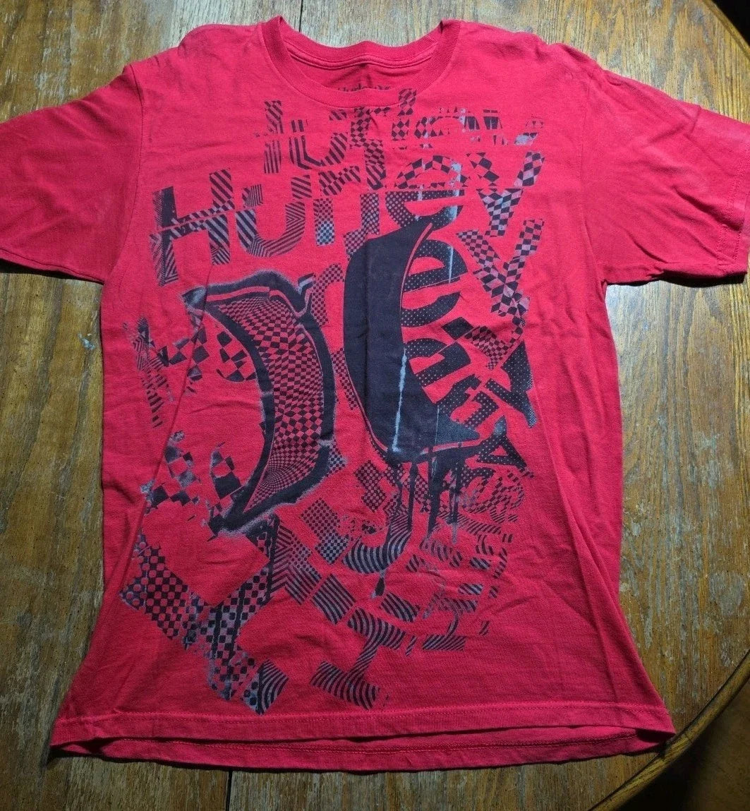 Y2K Hurley AOP T Shirt Men’s L Skater Grunge Emo Surf Punk Red Premium Fit Unisex