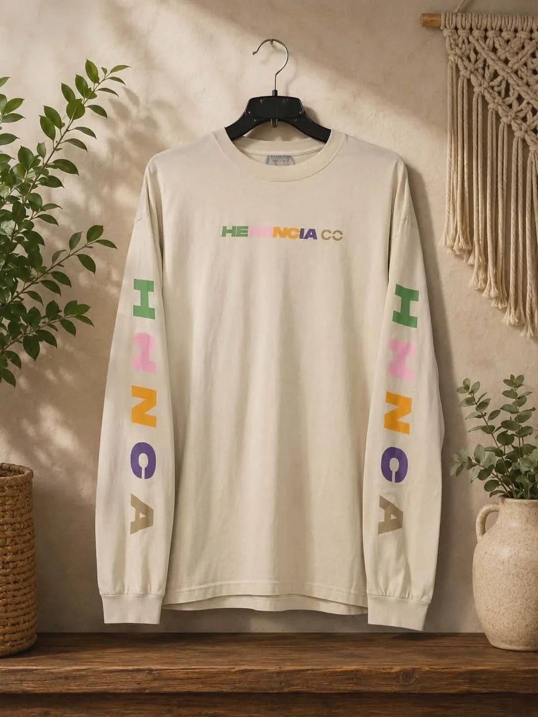 Herencia Collection XL Long Sleeve Shirt Si Dios Quiere Cream Graphic Tee... Unisex