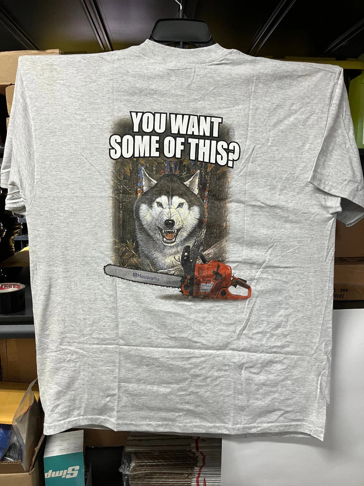 Husqvarna Chainsaw Husky Light Gray TShirt Size: X-Large-Gildan Activewear Unisex