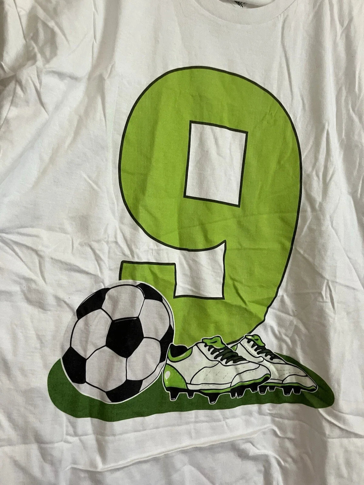 Soccer Number 9 Parent Fan Shirt White Green XL C28 Unisex
