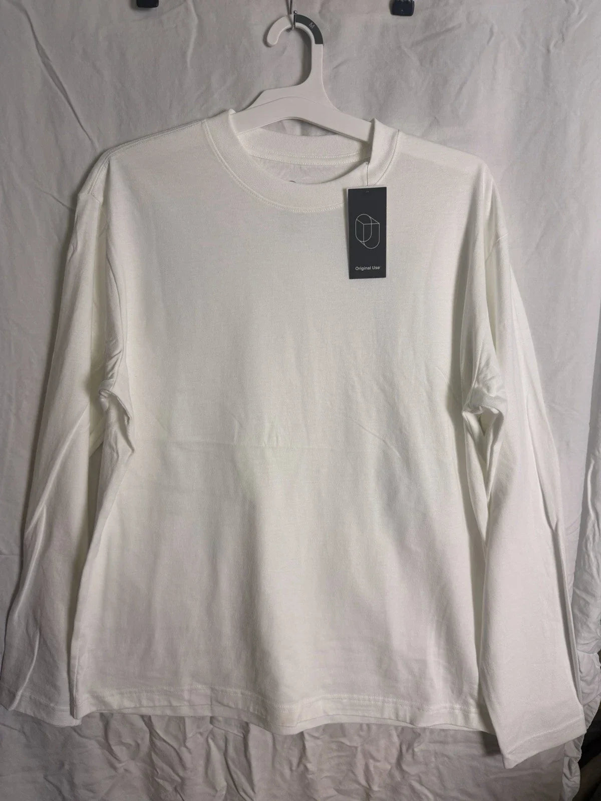 Original Use Casual Long Sleeve Cotton Crew Neck Mens White Size M Unisex