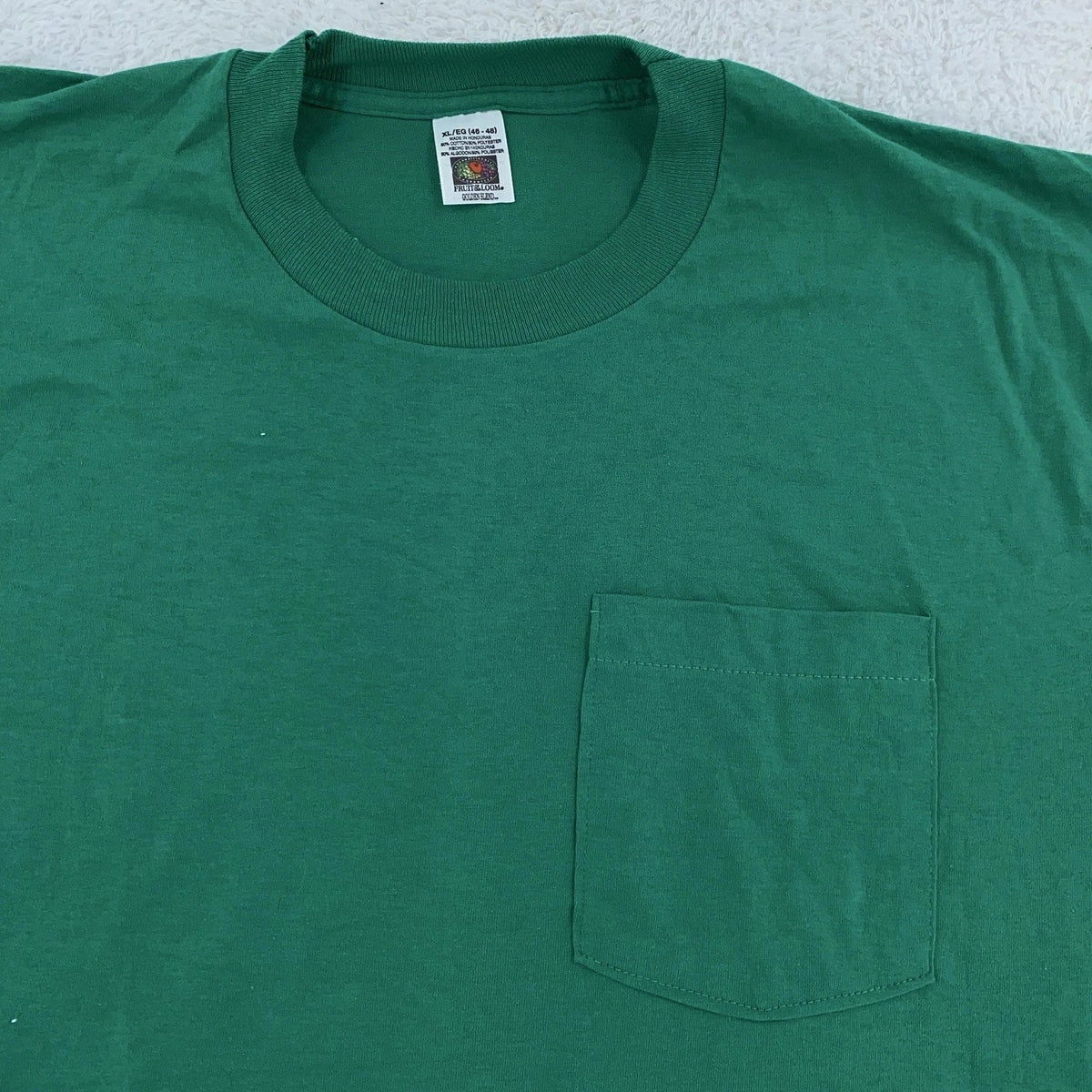 Vintage Fruit of the Loom Blank Green Pocket Shirt Mens Large Golden Blend Tee Unisex