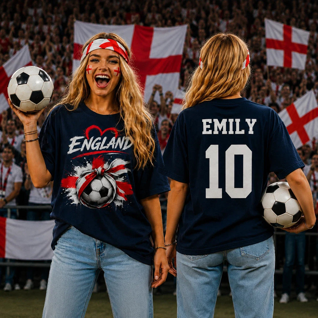 Personalised England Football T Shirt, Custom Name Number Supporter Tee Unisex