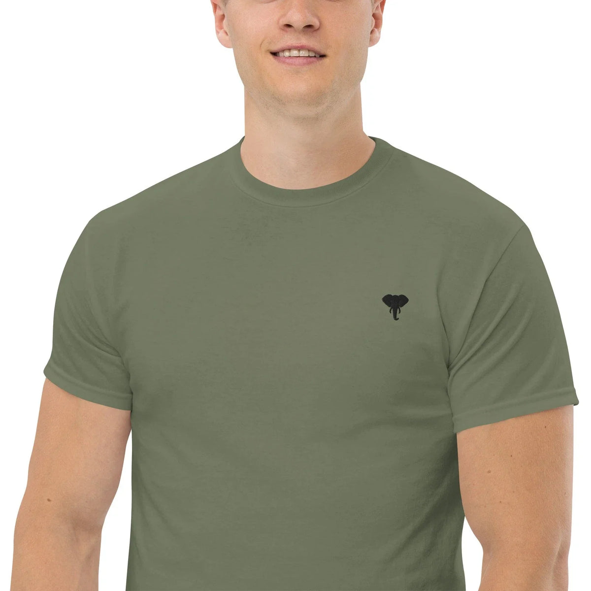 Black Elephant Head Ebroidered | Minimalist Animal Design Tee Unisex