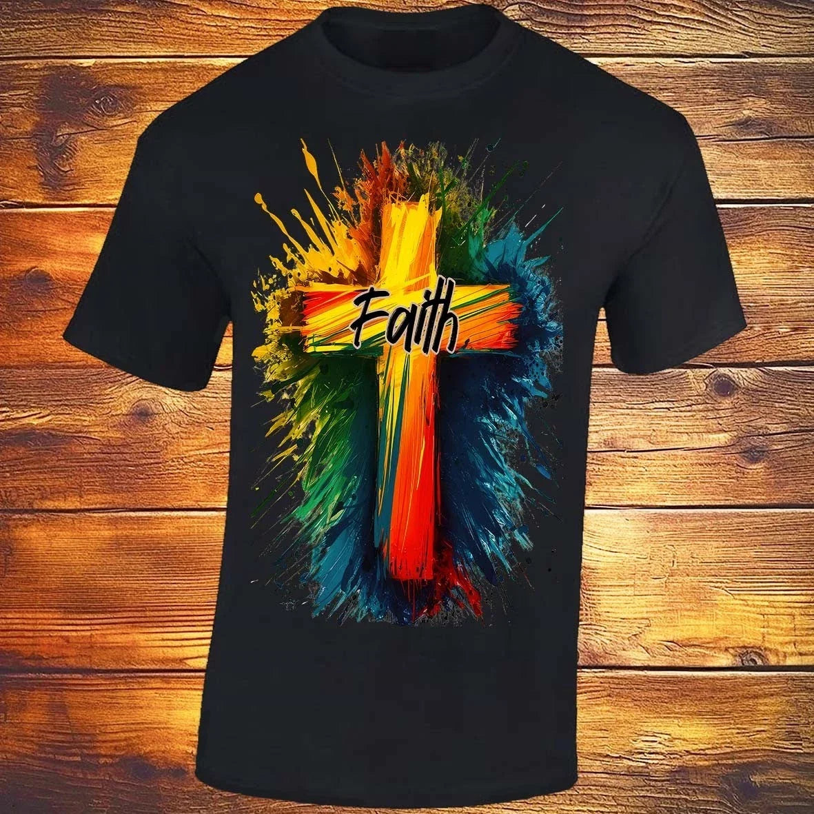Faith Cross Painted, Black , God Jesus Religious Joyful Christian Gift Unisex
