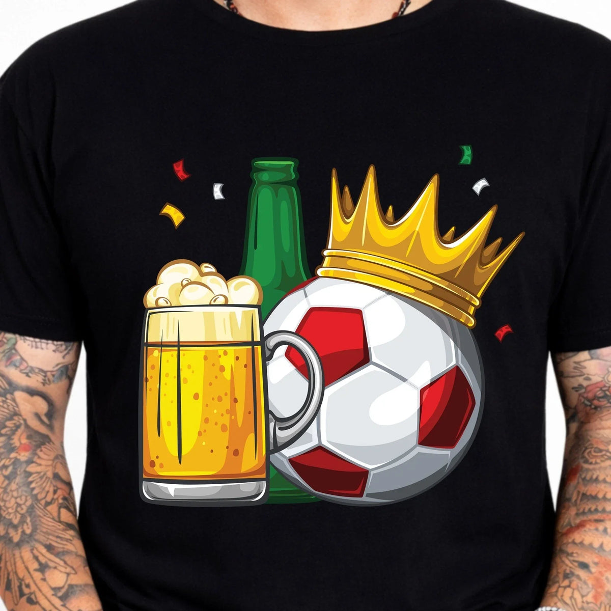 Beer Football Crown T Shirt Soccer Fan Vintage Pub Match Day Lover Gift Tee Unisex