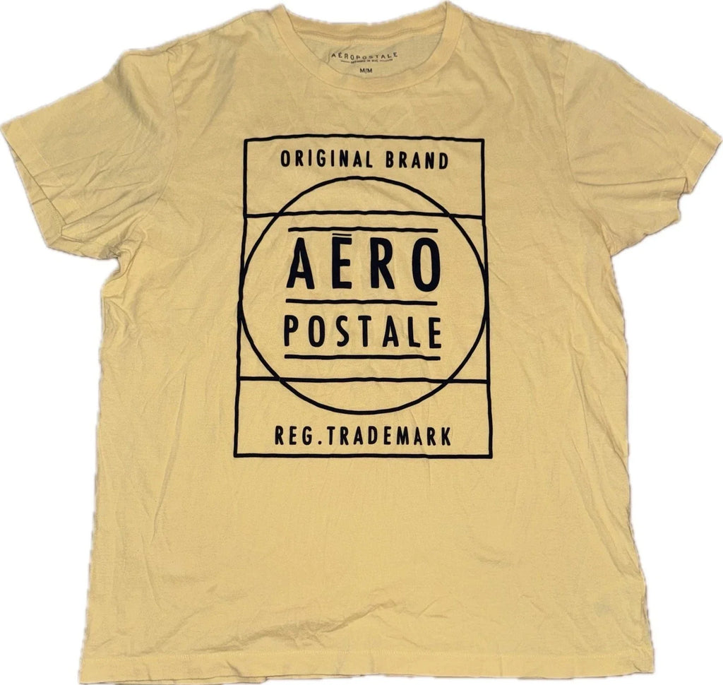 Aeropostale Original Brand Graphic Mens Medium Yellow Logo T Shirt Casual Cotton Unisex