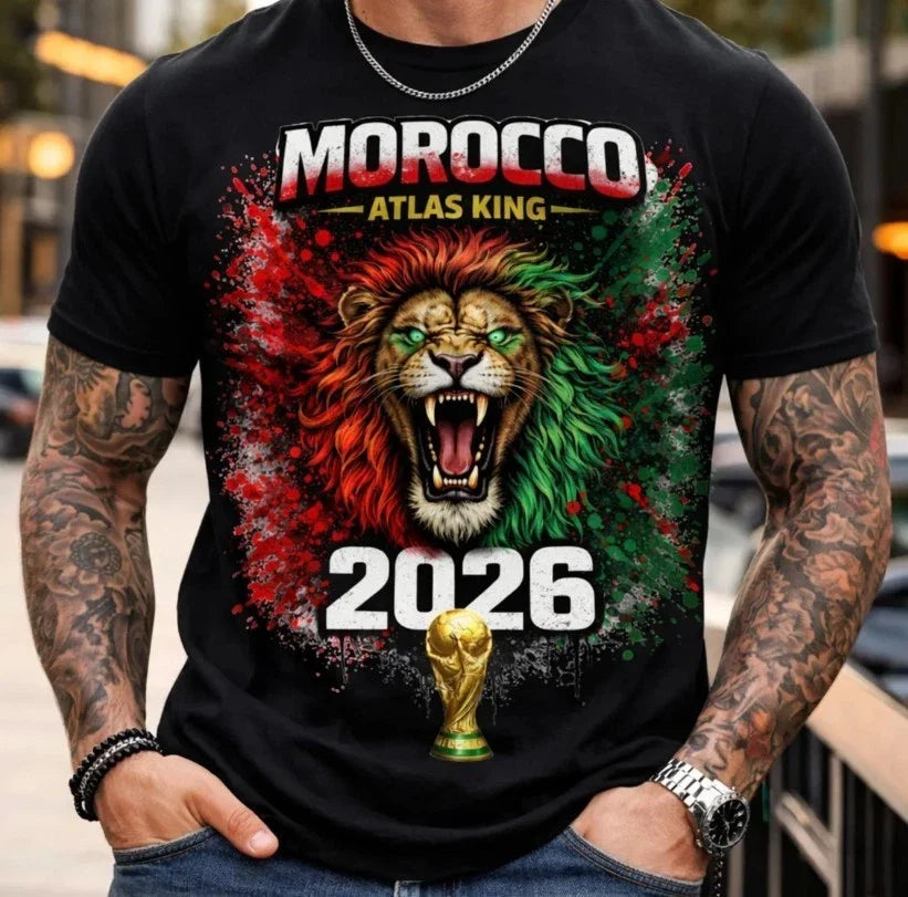Morocco Atlas King Lion : 2026 World Cup Soccer Fan Tee Unisex