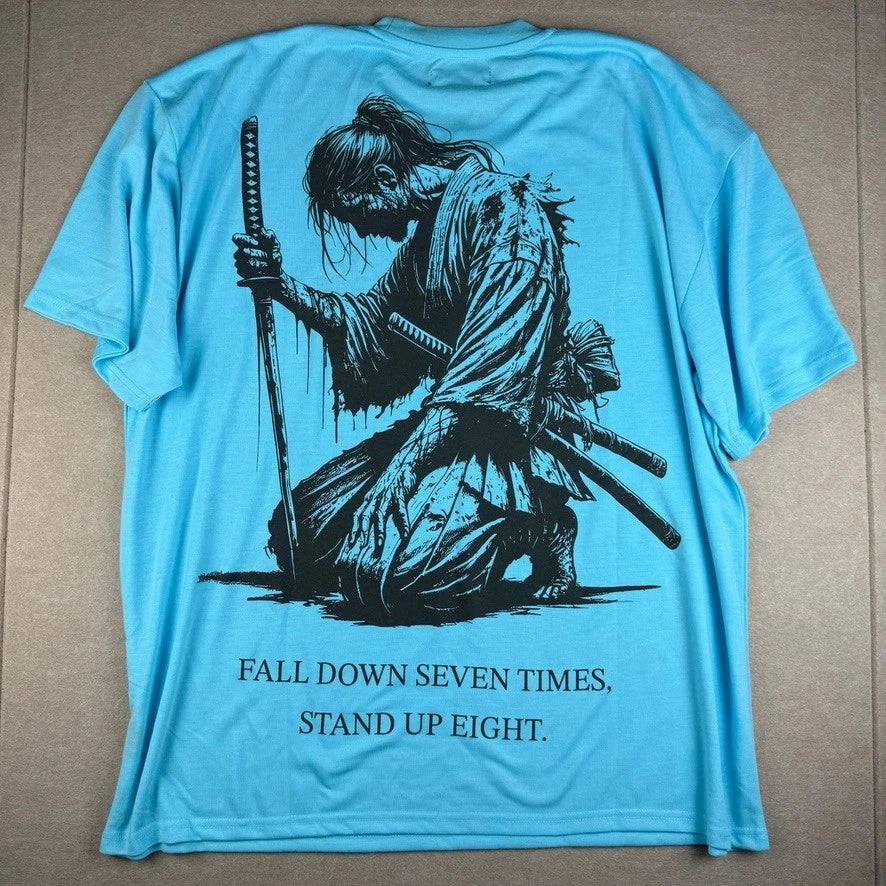 BrandMakers Fallin Samurai Men XXL Blue Japanese Samurai Sword Graphic Tee Unisex