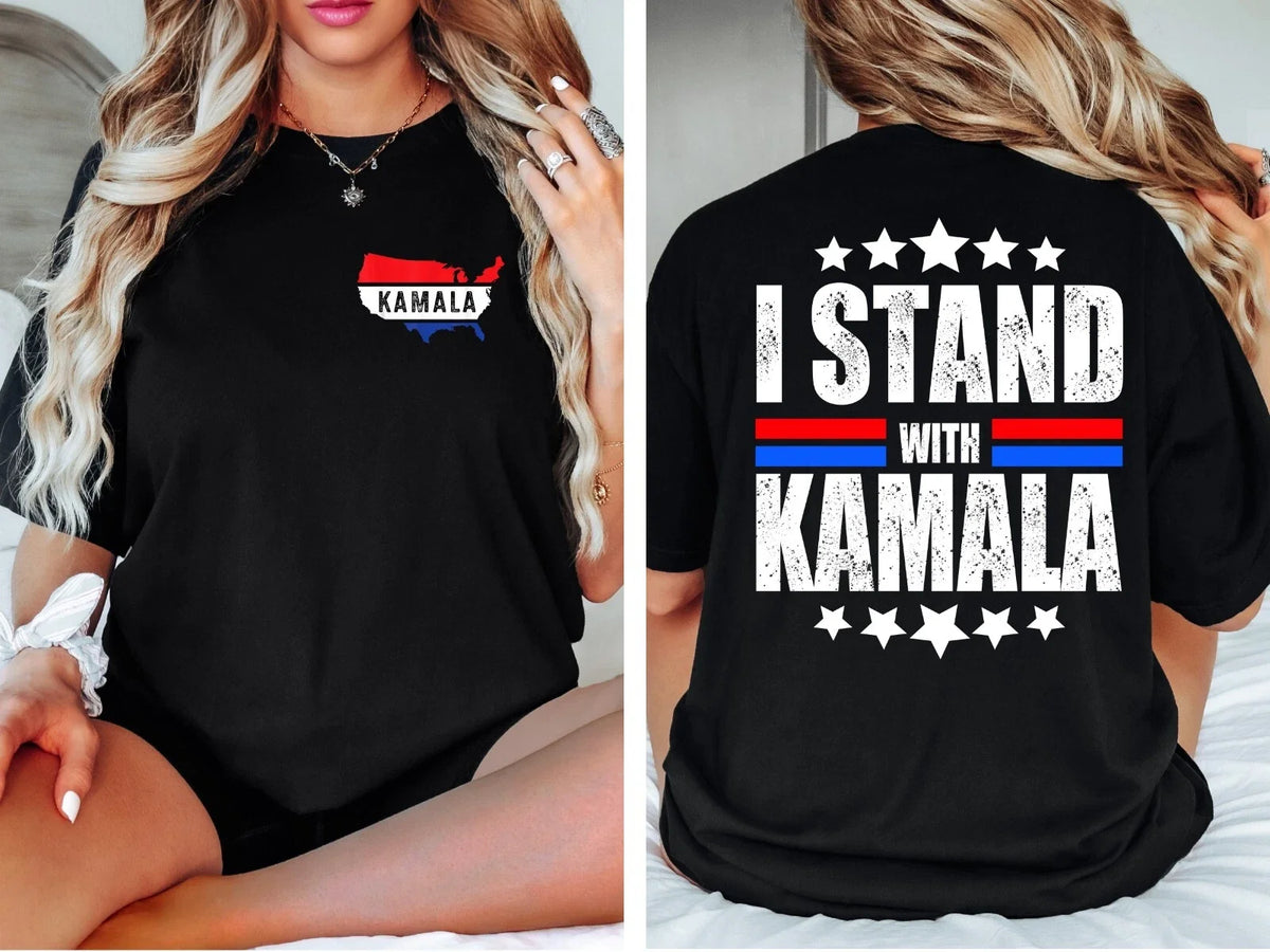 I Stand With Kamala Harris 2024 Comma La For The People 45 47 Cat Ladies T Shirt Unisex
