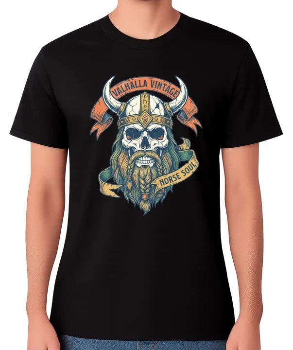 Viking Skull Valhalla Norse Soul Unisex Nordic Warrior Graphic Tee Unisex