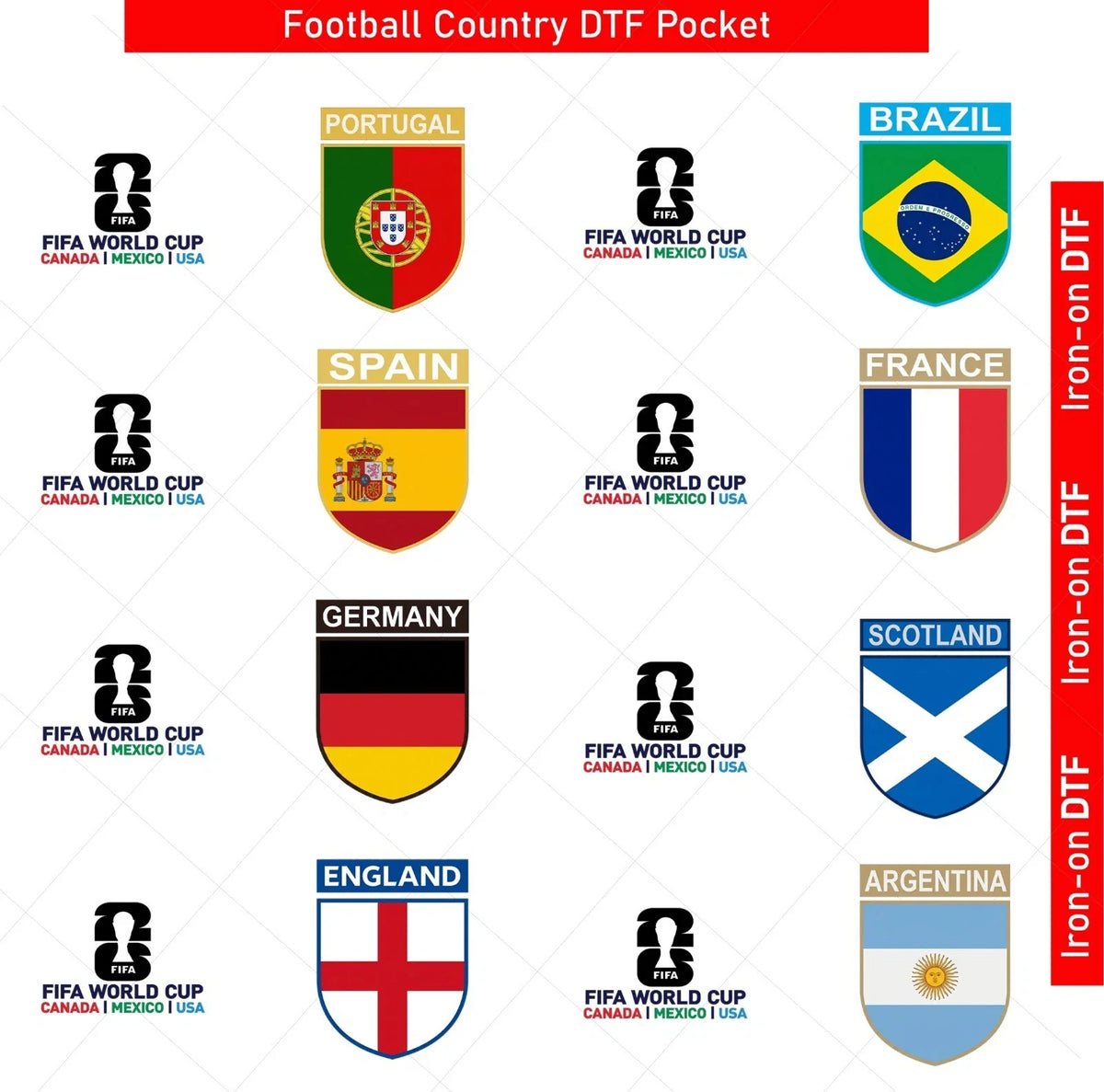 Football World Cup 2026 England Any Team DTF Iron On Heat Transfer Men Kids Gift Unisex
