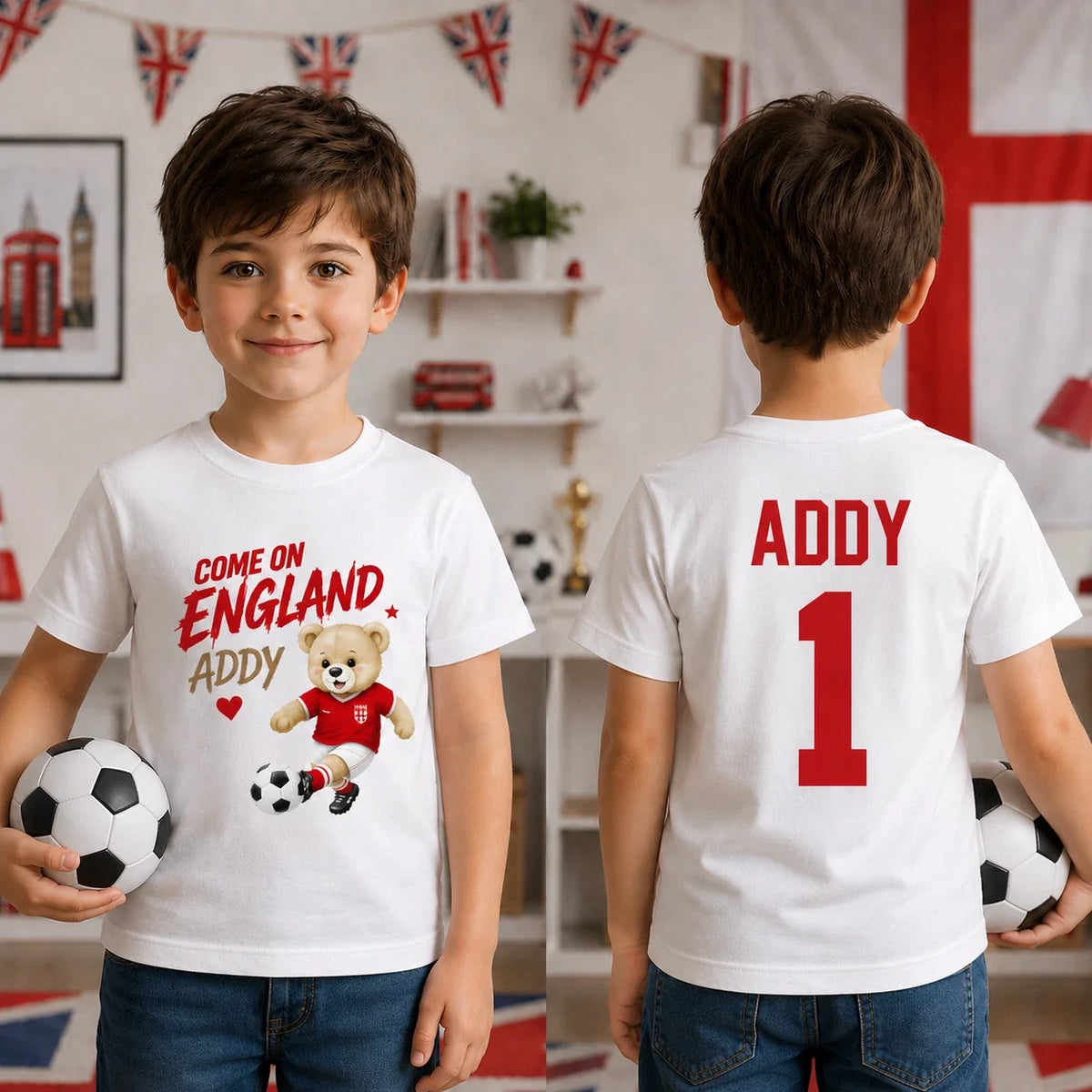 Personalised Come On England Football Supporter Teddy Name Shirt Gift Unisex