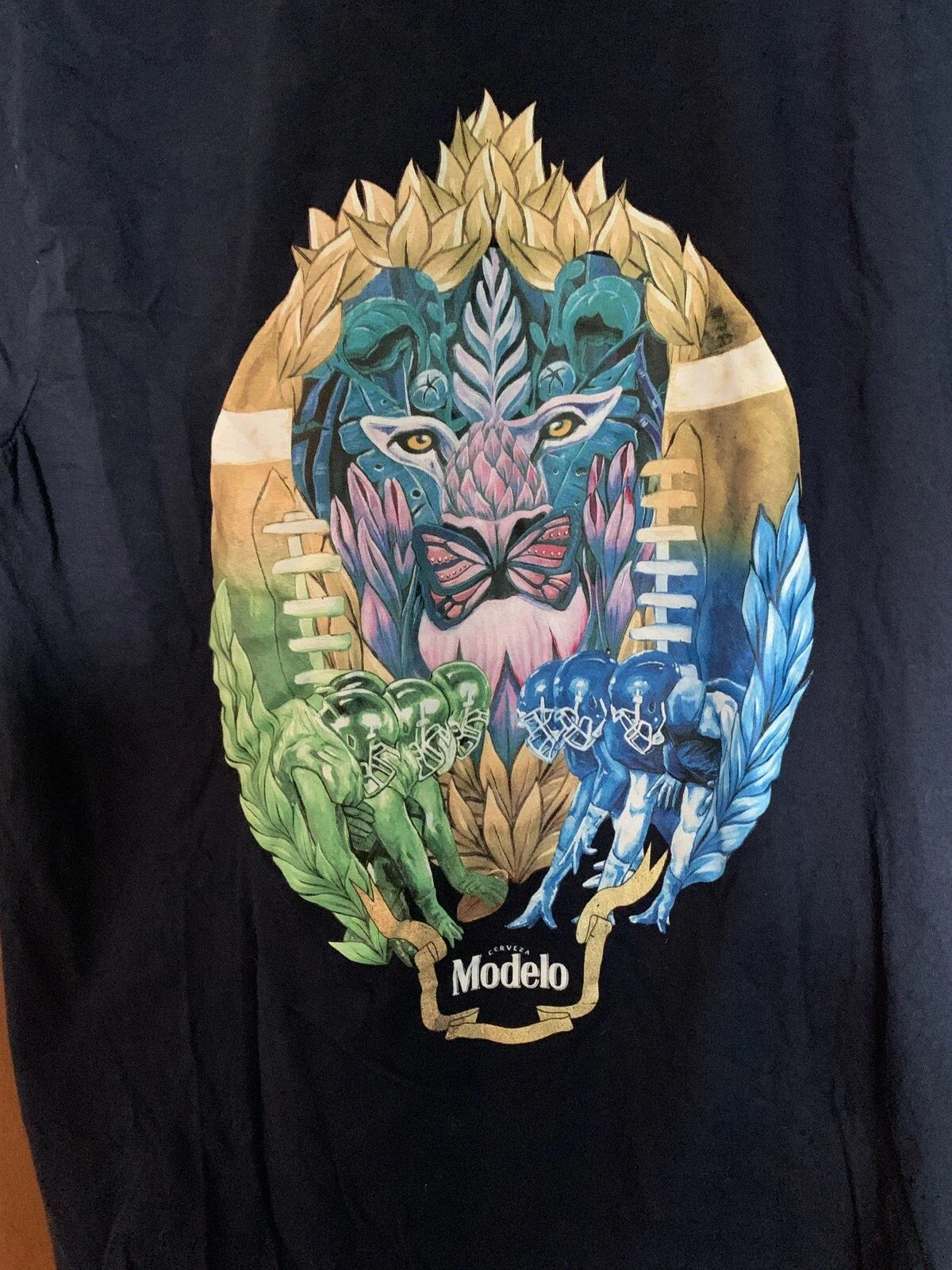 Modelo Cerveza Mexican Beer Men M Medium Game Football Lion Cat Graphic T Shirt Unisex