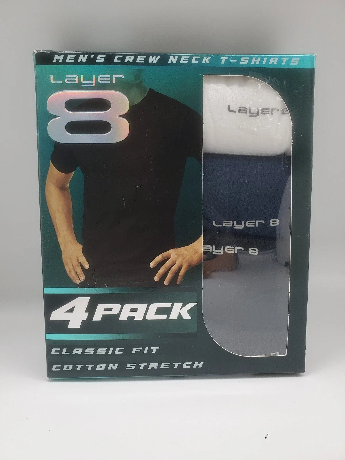 LAYER8 Classic 4Pc Crew Neck S-XL Tag-Free Cotton Black Gray White Navy T Shirt Unisex