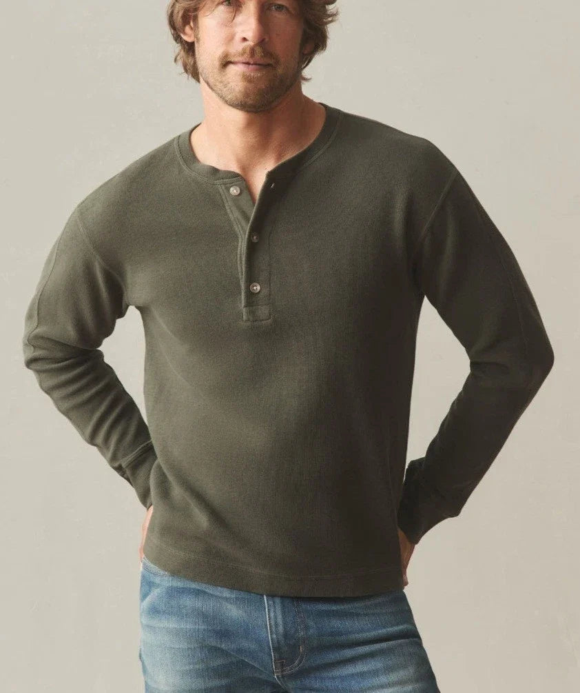 American Giant French Men's Large Olive Green Cotton Ribbed Henley NWOT Unisex