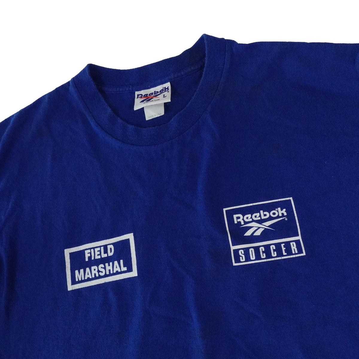 Reebok Vintage Soccer Field Marshall Made in USA Blue T Shirt Men's Large Unisex