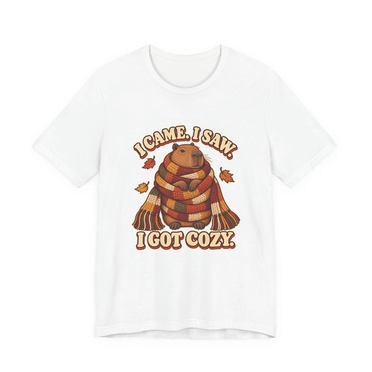 I Came I Saw I Got Cozy T-Shirt | Autumn Capybara Scarf Design