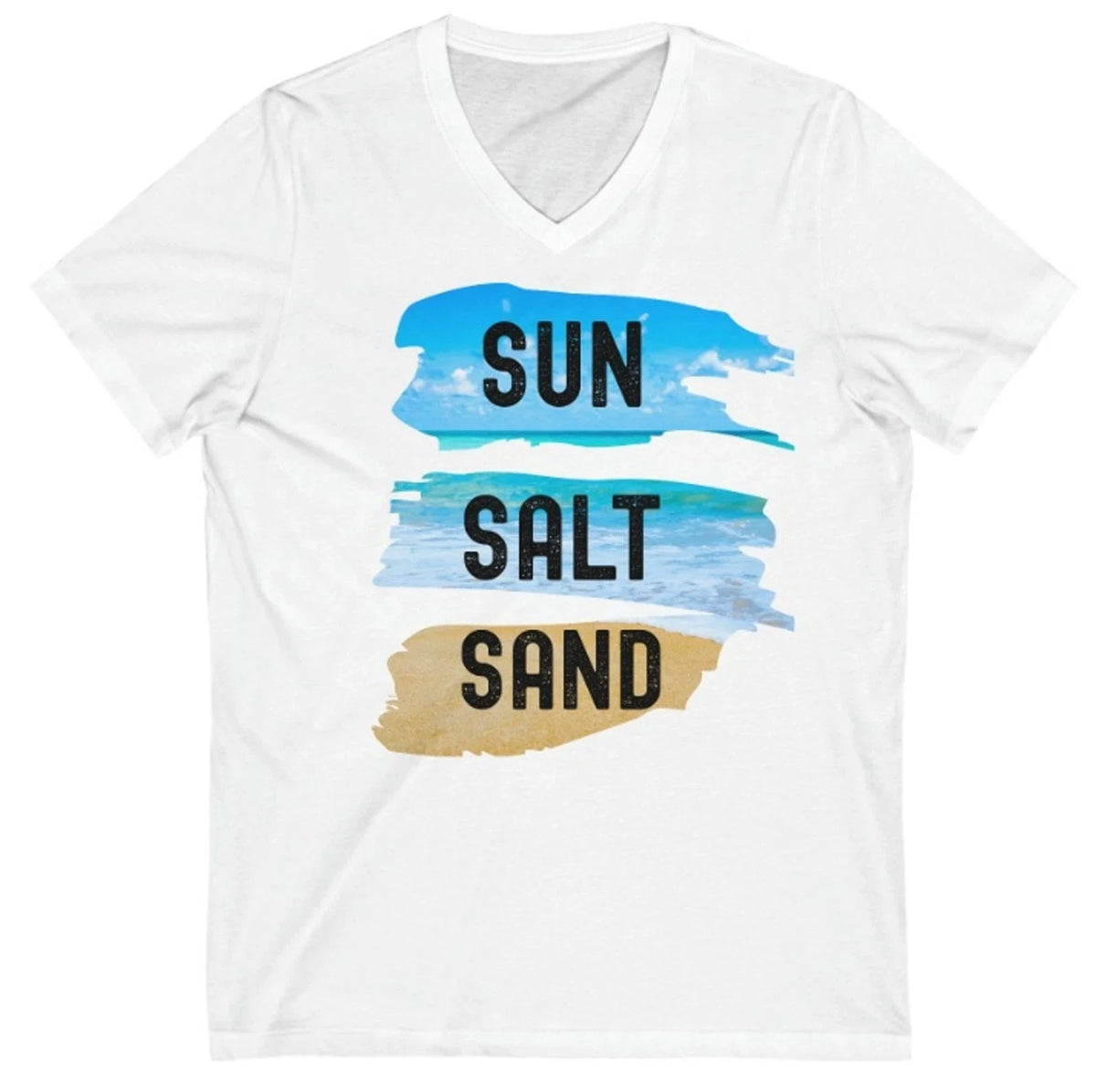 Beach t shirt, Sun Salt Sand Short Sleeve V-Neck, Ocean Tee v neck shirt 2X Unisex