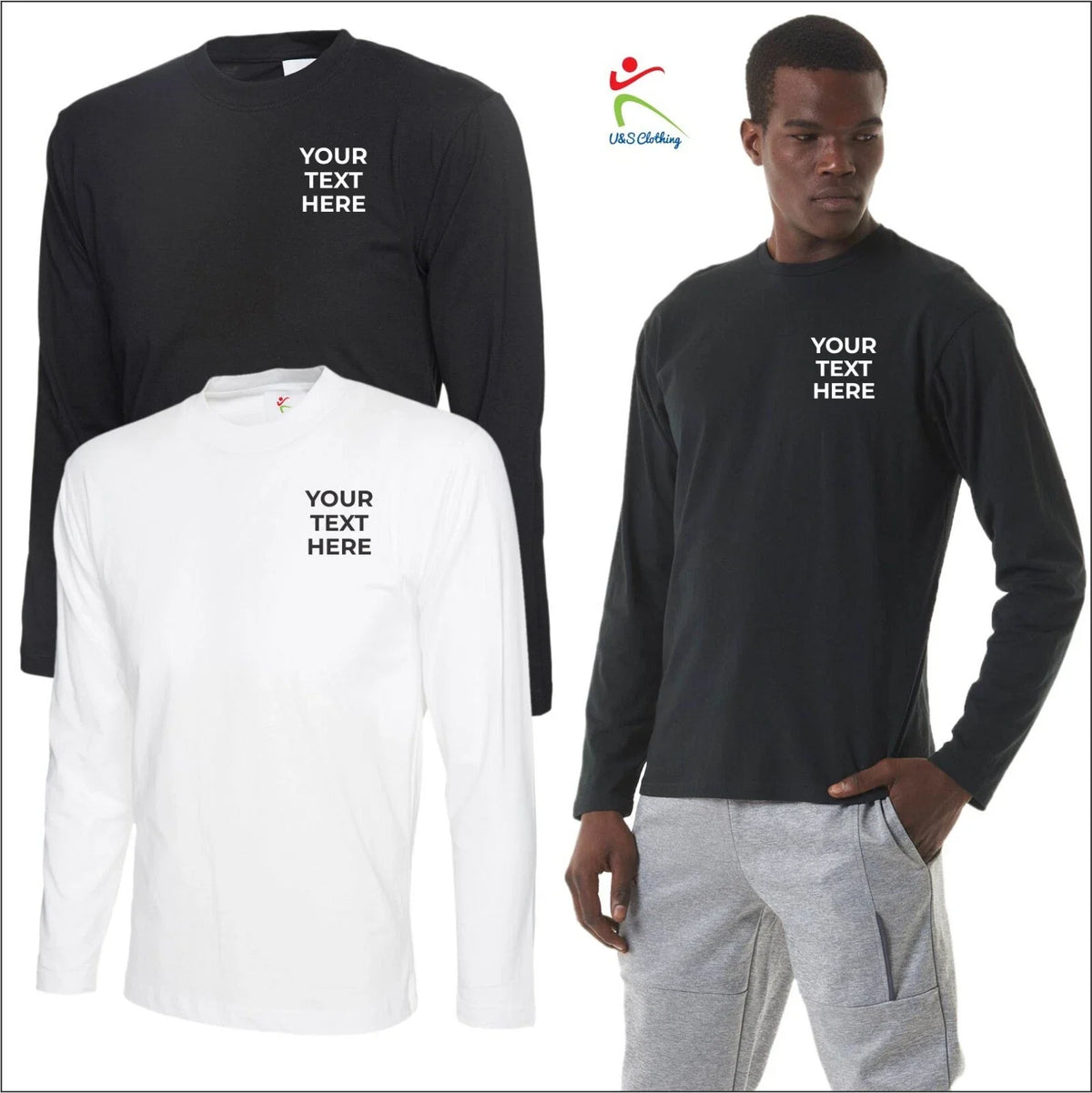 Personalised Long Sleeve Custom Text Printed Workwear, Workout T Shirt Unisex