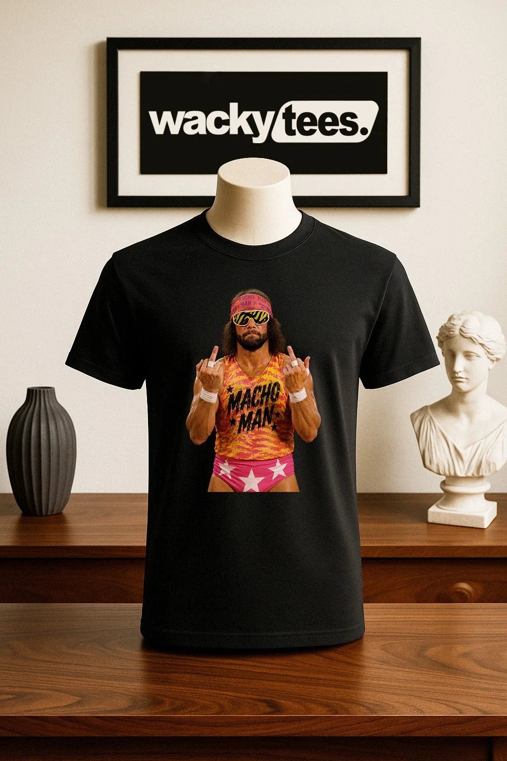 Macho Man Randy Savage Flipping The Bird Vintage Classic Wrestler Wrestling Tee Unisex