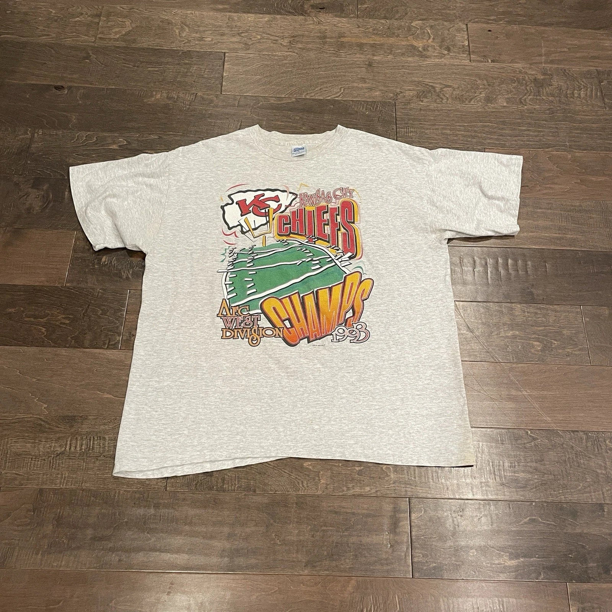 VTG 90s 1993 Kansas City Chiefs AFC Champs Tshirt Grey Mens L By Salem Made USA Unisex