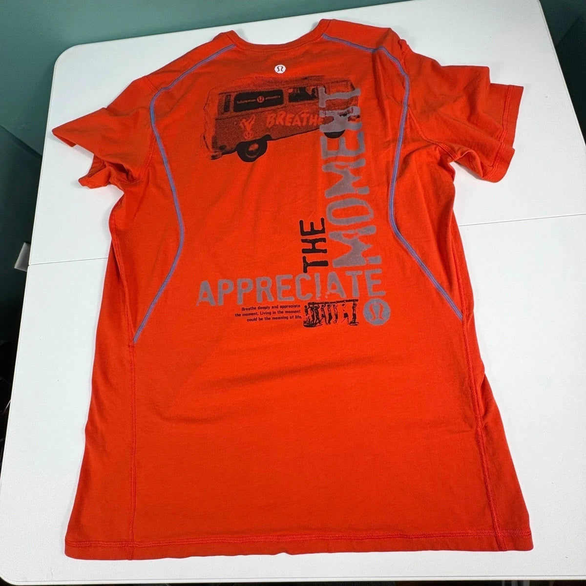 Lululemon Mens XL Orange Graphic T Shirt Athletic Training Tee Unisex
