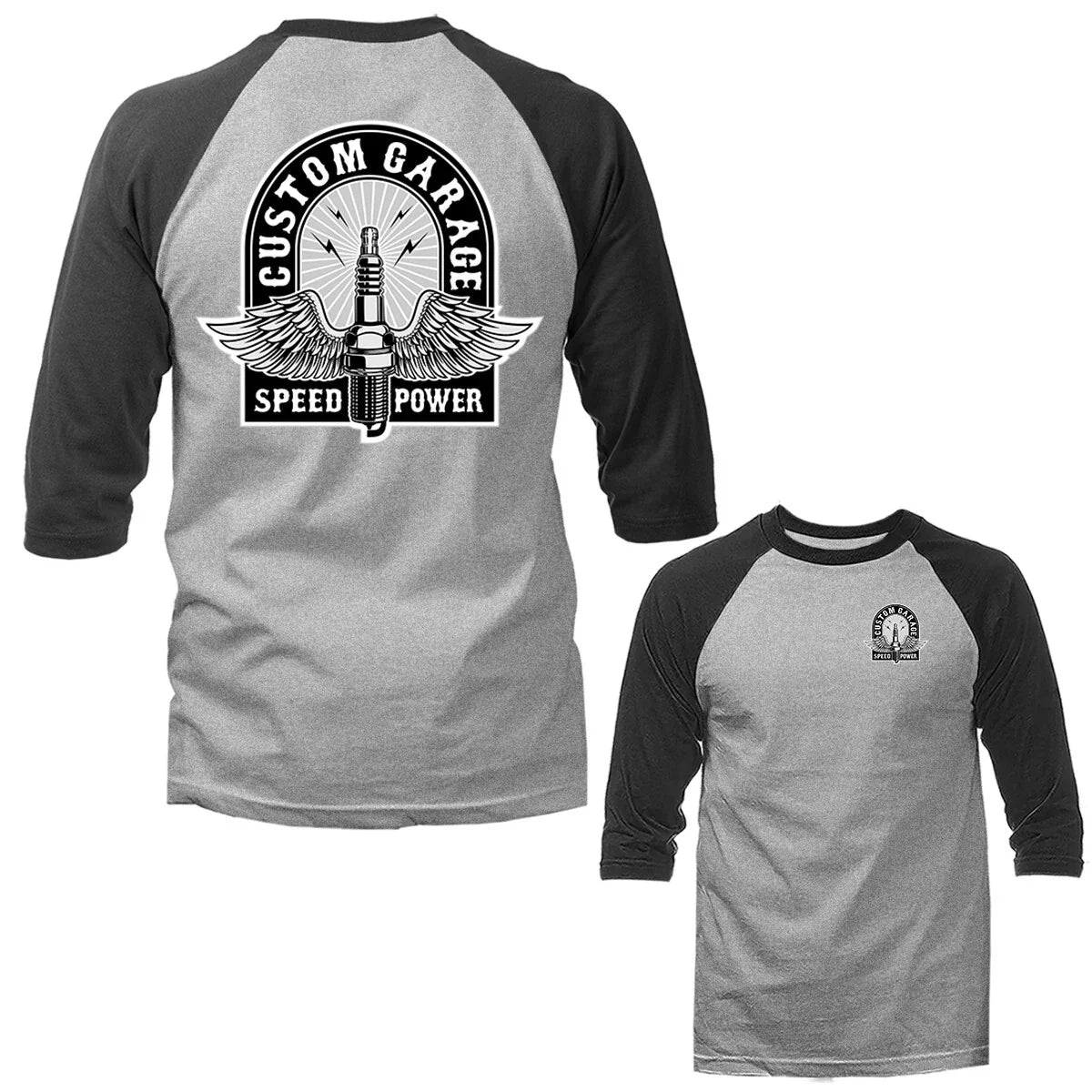 Custom Garage Bikers Vintage Classic Custom Motorcycle Graphic 3/4 Sleeve Raglan Unisex