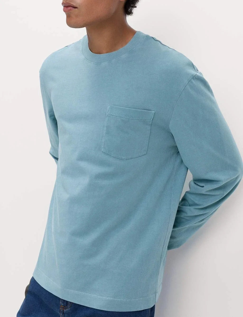 Marks & Spencer Mens Cotton Long sleeved Crew in Slate Blue - M&S Unisex