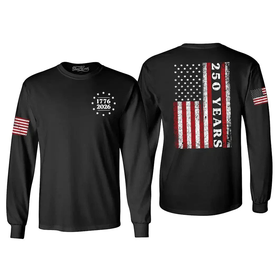 250th USA America Anniversary 1776 - 2026 Long Sleeve American Flag Shirt Unisex