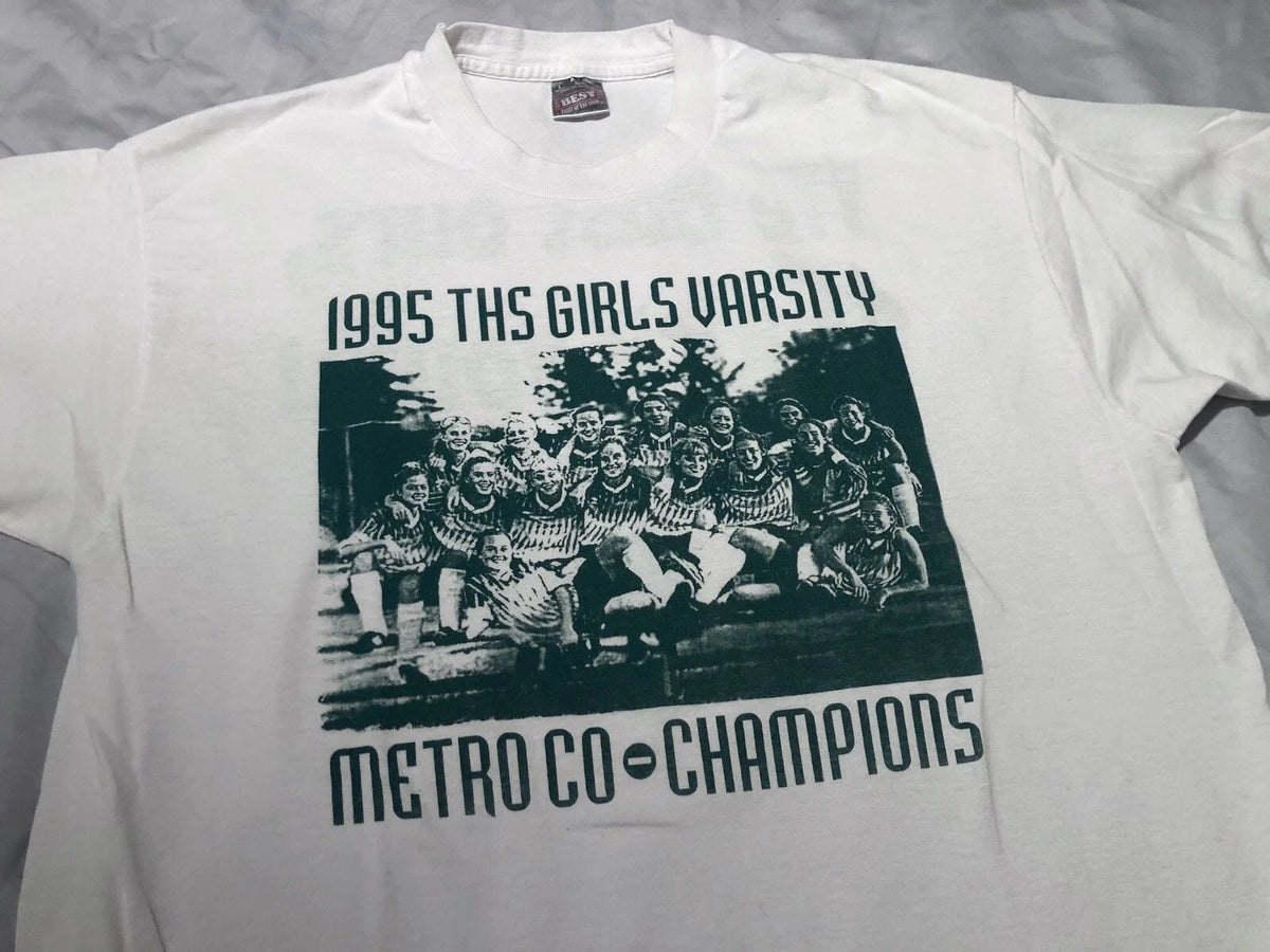 1995 Vintage 90s Varsity Girls Soccer Champions , White Fruit Of Loom L Unisex