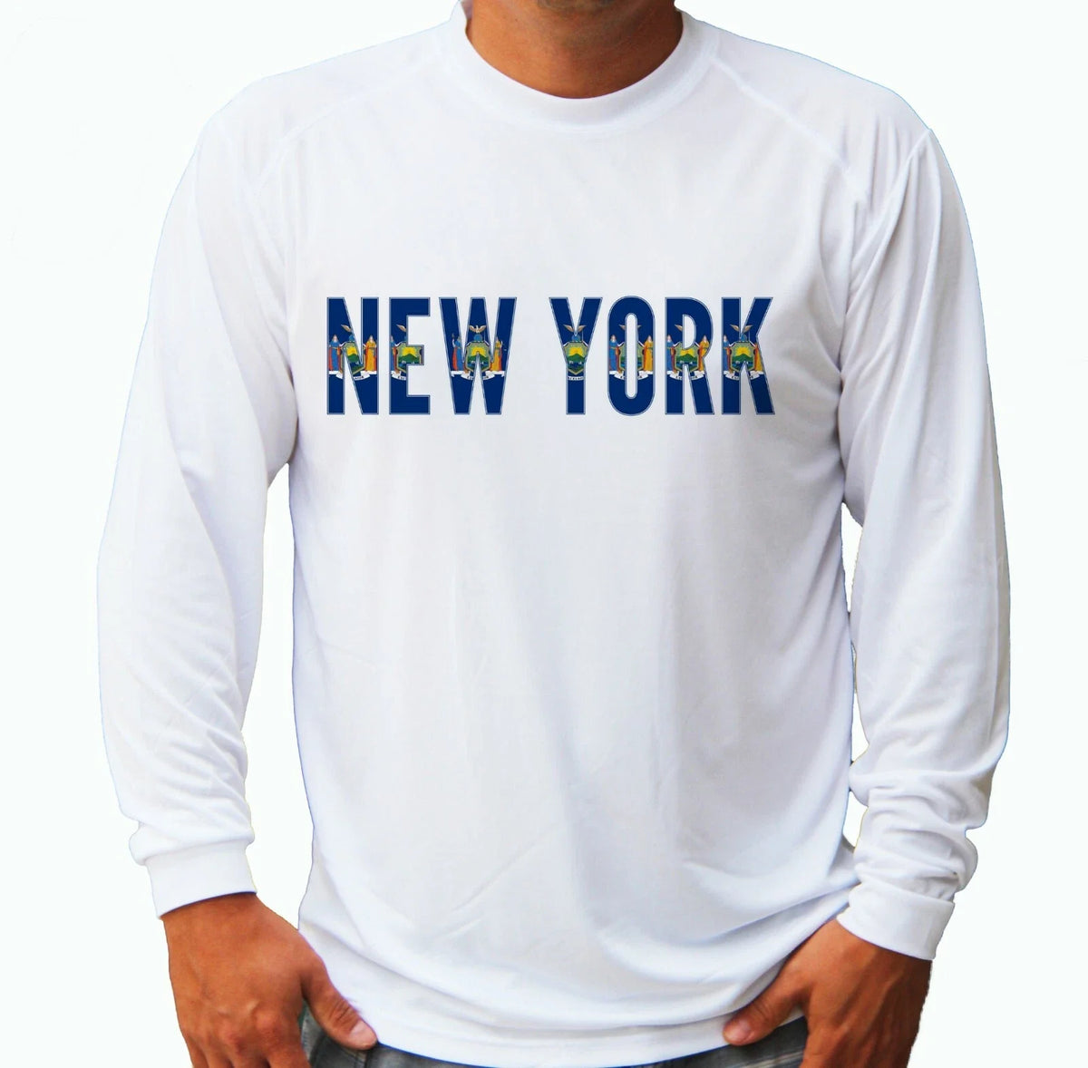 New York State Flag Fishing Boat Long Sleeve UPF 30 Sun UV Protection Unisex