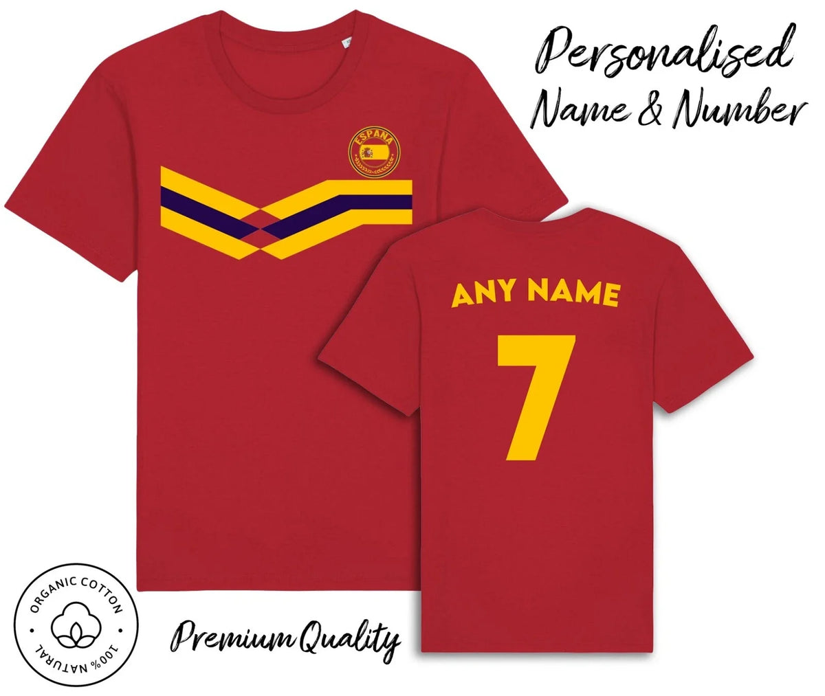 Spain Strip 2026 Personalised Name & No Adult Kids Baby, Football Euro Unisex