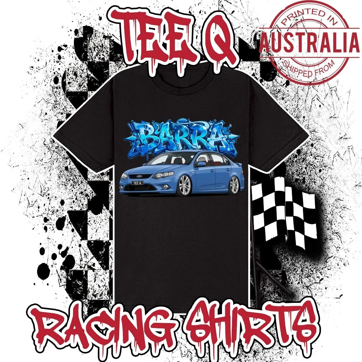 Ford FG Falcon XR Barra Graffiti Series ~ Black Gildan Cotton Tee Unisex